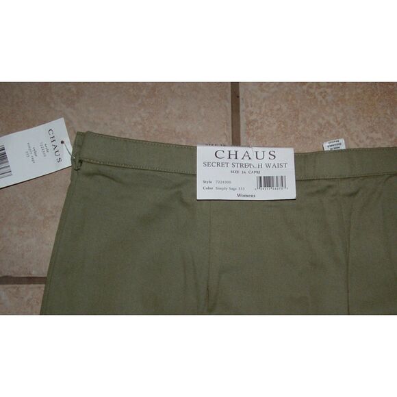 NEW NWT Sage Green Sz 16 Stretchy Cotton Side Zip Capris Cropped Pants CHAUS - Picture 4 of 4